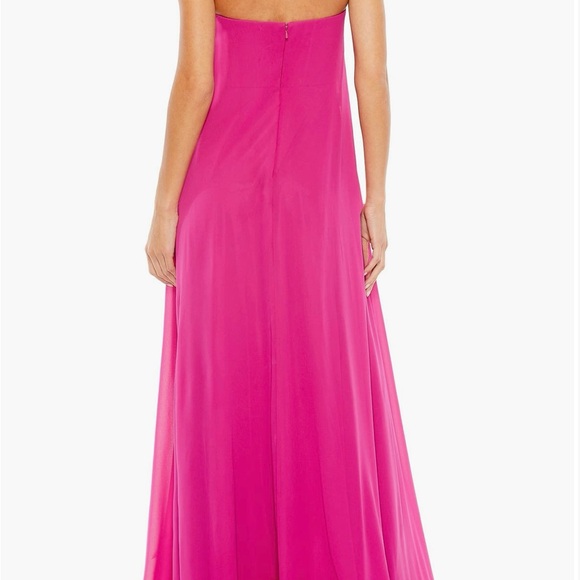 Mac Duggal STRAPLESS FLARE FEATHER HEM GOWN Style# 13001 Size 8 Fuchsia - Picture 2 of 5